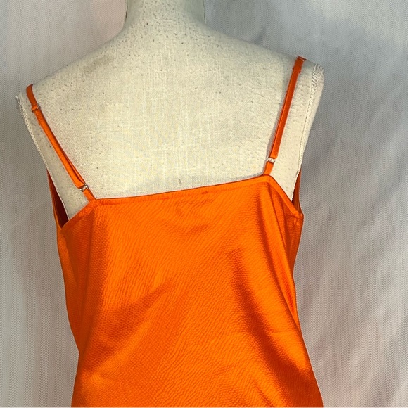 Shinestar Slip Mini Dress Orange Adjustable Spaghetti Straps Drape Neckline M - Picture 5 of 7